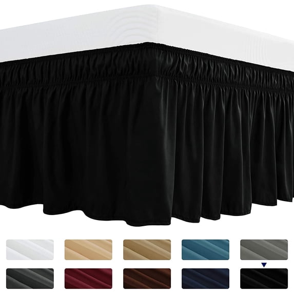 Subrtex Easy Fit Dust Ruffle, Wrap around Bed Skirts with Long Tailored Drop (Full, Black)