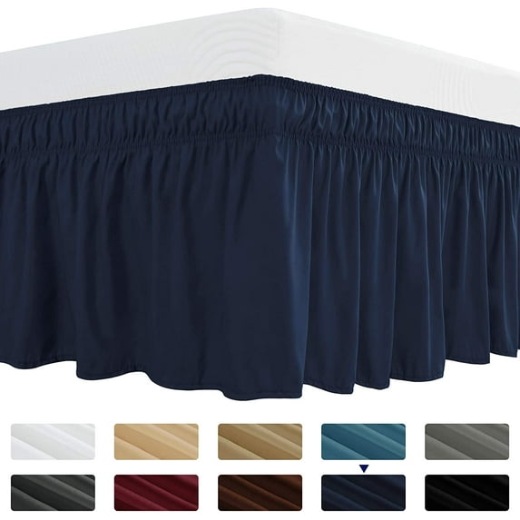 Subrtex Easy Fit Dust Ruffle, Wrap around Bed Skirts with Long Tailored Drop(Full, Navy)