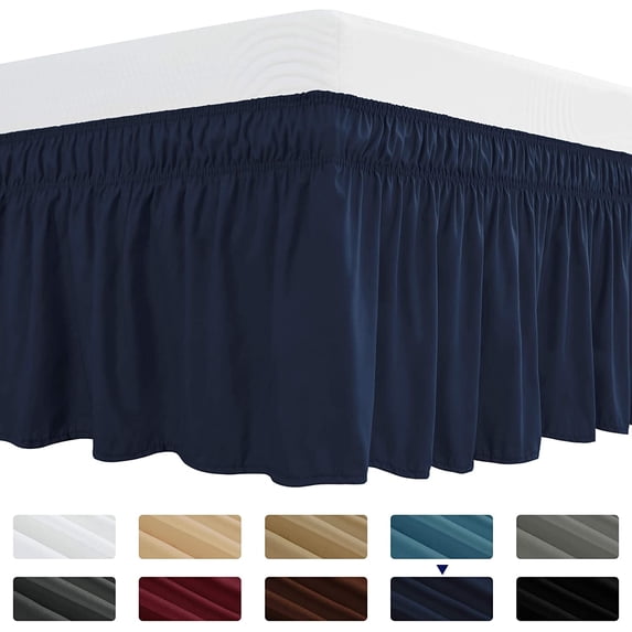Subrtex Easy Fit Dust Ruffle, Wrap around Bed Skirts with Long Tailored Drop(King, Navy)