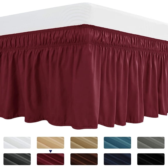 Subrtex Easy Fit Dust Ruffle, Wrap around Bed Skirts with Long Tailored Drop(Queen, Wine)