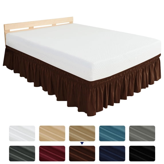 Subrtex Elastic Wrap Around Bed Skirt Dust Ruffle Smooth Soft Bed Frame Cover 15-inch Drop (Full, Chocolate)