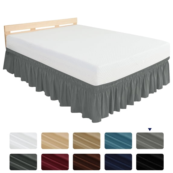 Subrtex Elastic Wrap Around Bed Skirt Dust Ruffle Smooth Soft Bed Frame Cover 15-inch Drop (Full, Light Gray)