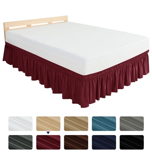 Subrtex Elastic Wrap Around Bed Skirt Dust Ruffle Smooth Soft Bed Frame Cover 15-inch Drop (Full, Wine)