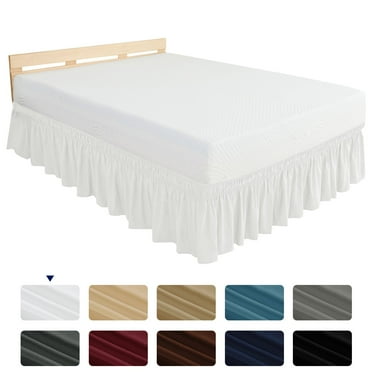 Subrtex Elastic Wrap Around Bed Skirt Dust Ruffle Smooth Soft Bed Frame Cover 15-inch Drop (King, White)
