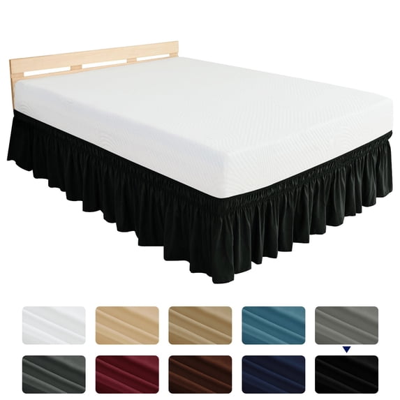 Subrtex Elastic Wrap Around Bed Skirt Dust Ruffle Smooth Soft Bed Frame Cover 15-inch Drop (Queen, Black)