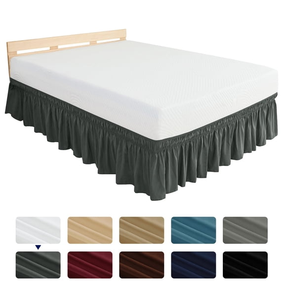 Subrtex Elastic Wrap Around Bed Skirt Dust Ruffle Smooth Soft Bed Frame Cover 15-inch Drop (Queen, Gray)