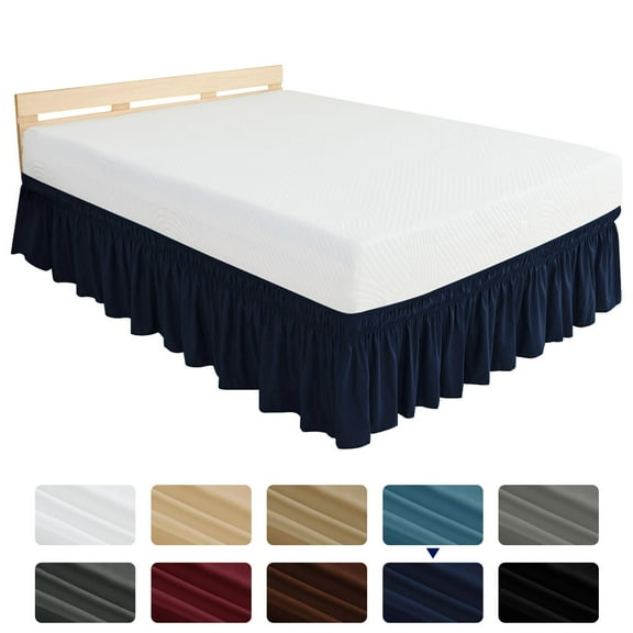 Subrtex Elastic Wrap Around Bed Skirt Dust Ruffle Smooth Soft Bed Frame Cover 15-inch Drop (Queen, Navy)