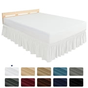 Subrtex Elastic Wrap Around Bed Skirt Dust Ruffle Smooth Soft Bed Frame Cover 15-inch Drop Queen, White