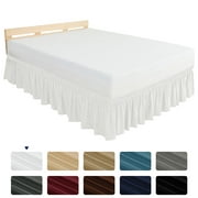 Subrtex Elastic Wrap Around Bed Skirt Dust Ruffle Smooth Soft Bed Frame Cover 15-inch Drop (Queen, White)
