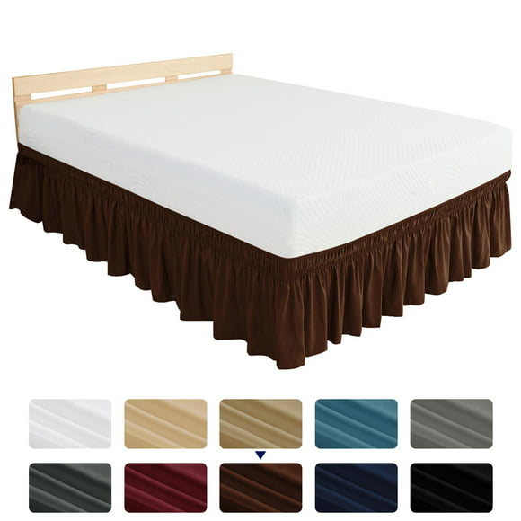 Subrtex Elastic Wrap Around Bed Skirt Dust Ruffle Smooth Soft Bed Frame Cover 15-inch Drop (Twin, Chocolate)