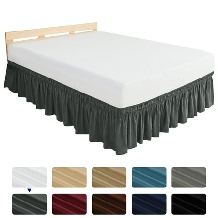 Subrtex Elastic Wrap Around Bed Skirt Dust Ruffle Smooth Soft Bed Frame Cover 15-inch Drop (Twin, Gray)