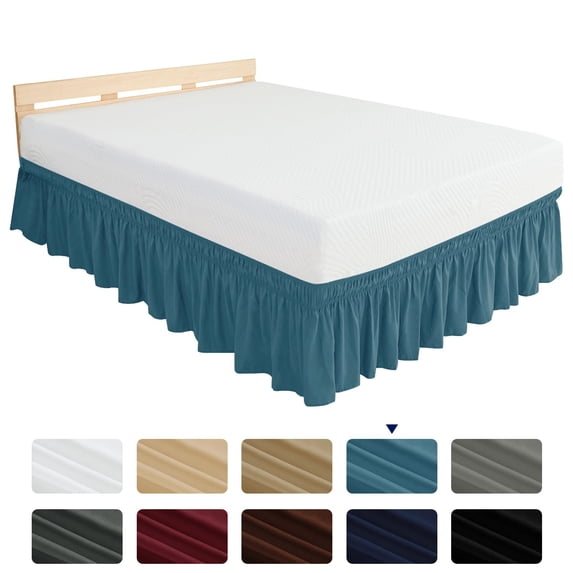 Subrtex Elastic Wrap Around Bed Skirt Dust Ruffle Smooth Soft Bed Frame Cover 15-inch Drop (Twin, Peacock Blue)