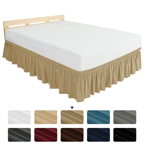 Subrtex Elastic Wrap Around Bed Skirt Dust Ruffle Smooth Soft Bed Frame Cover 15-inch Drop (Twin, Sand)