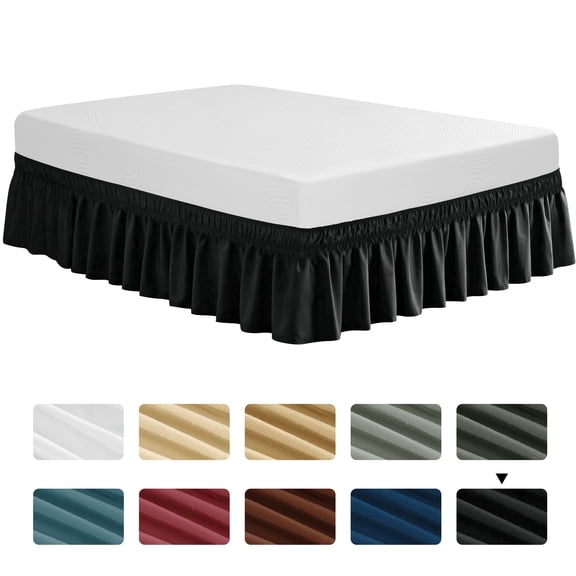 Subrtex Elastic Wrap Around Bed Skirt Dust Ruffle Smooth Soft Bed Frame Cover 15-inch Drop(Twin XL,Black)