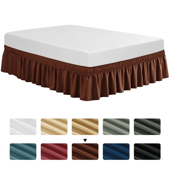 Subrtex Elastic Wrap Around Bed Skirt Dust Ruffle Smooth Soft Bed Frame Cover 15-inch Drop(Twin XL,Chocolate)