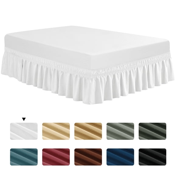 Subrtex Elastic Wrap Around Bed Skirt Dust Ruffle Smooth Soft Bed Frame Cover 15-inch Drop(Twin XL,White)