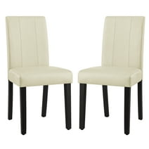 Subrtex Faux Leather Indoor Dining Chair Set of 2, Modern Mid-Century Chairs for Home, Ivory