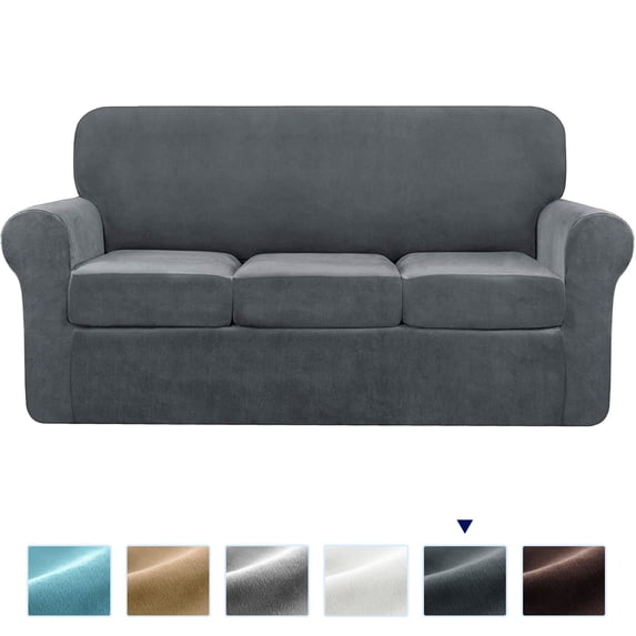 Subrtex High Stretch 4 Piece Velvet Slipcover Set, Gray