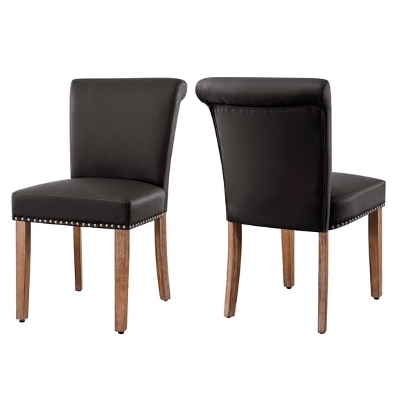 Subrtex Leather Upholstered Dining Chair with Nailheads and Solid Wood Legs, Set of 2, Gray