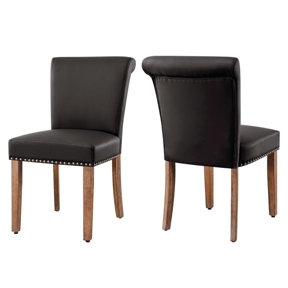 Subrtex Leather Upholstered Dining Chair with Nailheads and Solid Wood Legs, Set of 2, Gray