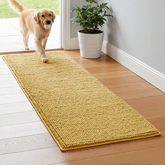 Subrtex Chenille Bathroom Rugs,Extra Soft and Non Slip Bath Mats Runner,Thick Rubber Backing Washable Shower Bathtub Rugs & Home Decor Accessories (Beige,24"*60")