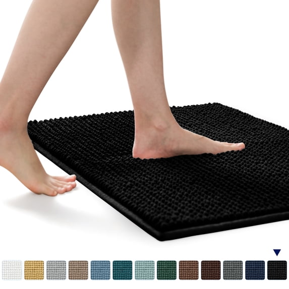 Subrtex Chenille Bathroom Rugs,Extra Soft and Non Slip Bath Mats Runner,Thick Rubber Backing Washable Shower Bathtub Rugs & Home Decor Accessories(Black,24"*60")