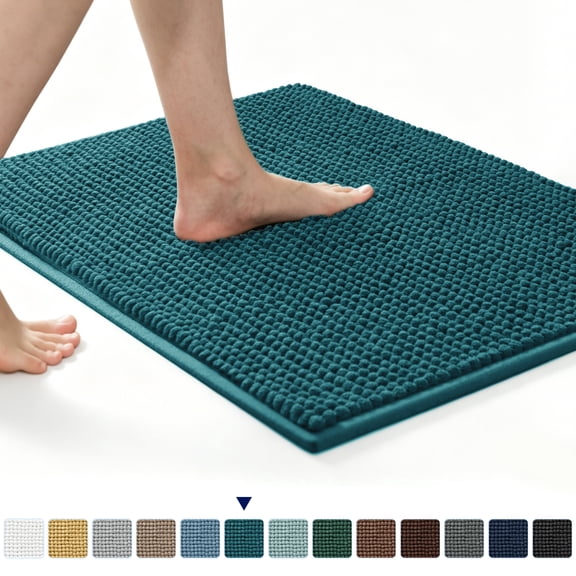 Subrtex Chenille Bathroom Rugs, Extra Soft and Non Slip Bath Mats, Thick Rubber Backing Washable Shower Rugs & Home Decor Accessories (Blue,16"*24")
