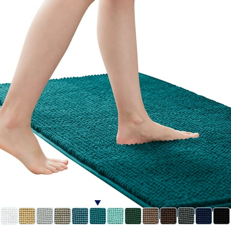 Subrtex Luxury Chenille Bathroom Rug Extra Soft and Absorbent Shaggy Rugs (Blue,20"*32")