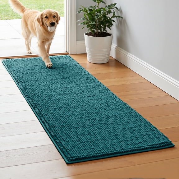 Subrtex Chenille Bathroom Rugs,Extra Soft and Non Slip Bath Mats Runner,Thick Rubber Backing Washable Shower Bathtub Rugs & Home Decor Accessories (Blue,24"*60")