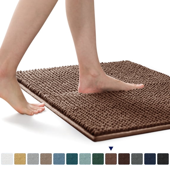 Subrtex Chenille Bathroom Rugs,Extra Soft and Non Slip Bath Mats,Thick Rubber Backing Washable Shower Rugs & Home Decor Accessories (Brown,20"*32")