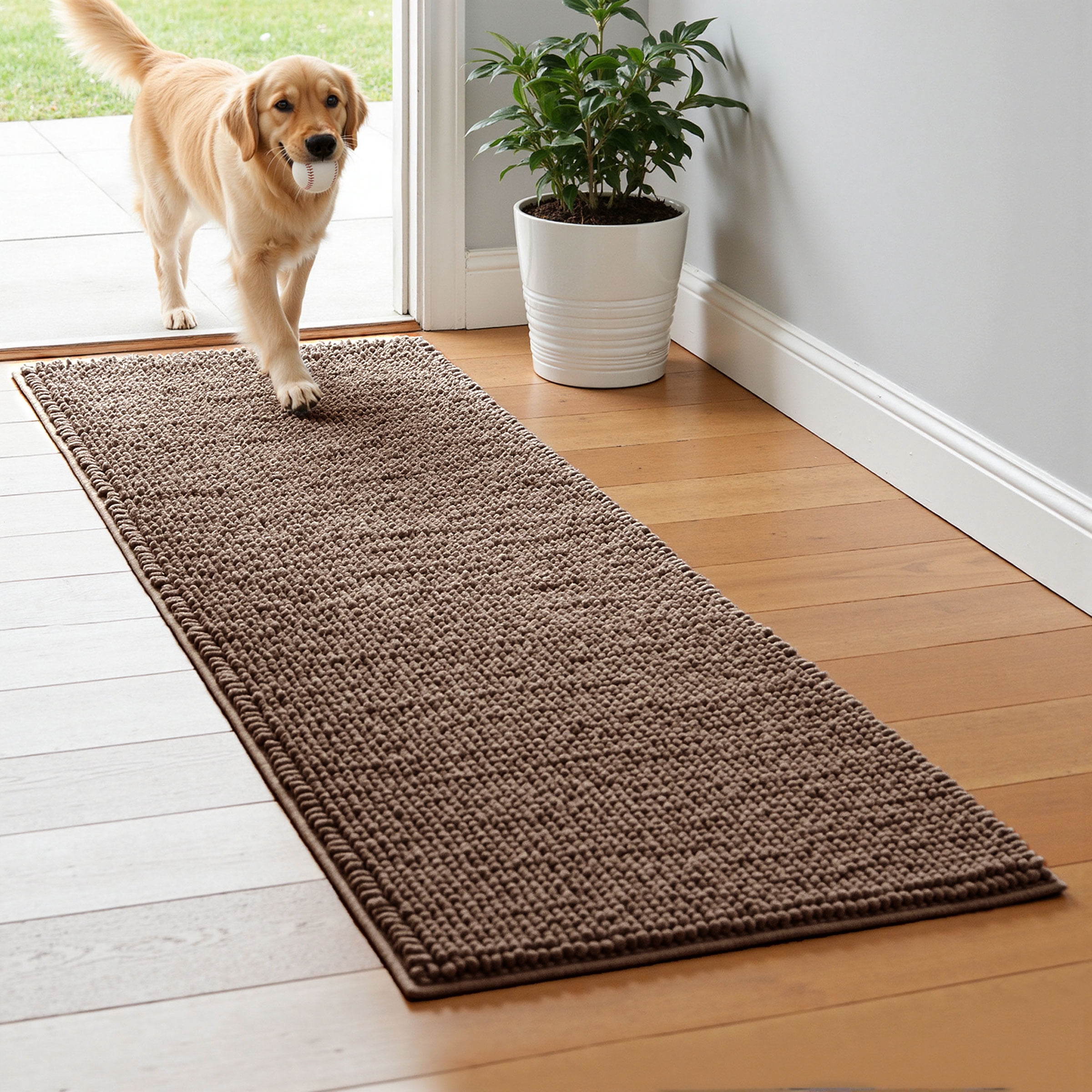 Subrtex Chenille Bathroom Rugs，Extra Soft and Non Slip Bath Mats Runner，Thick Rubber Backing Washable Shower Bathtub Rugs & Home Decor Accessories (Brown,24"*60")