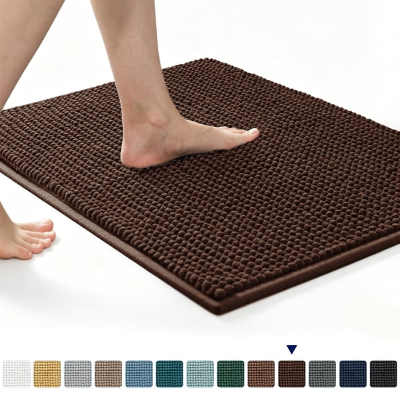 Subrtex Chenille Bathroom Rugs, Extra Soft and Non Slip Bath Mats, Thick Rubber Backing Washable Shower Rugs & Home Decor Accessories (Chocolate,16"*24")