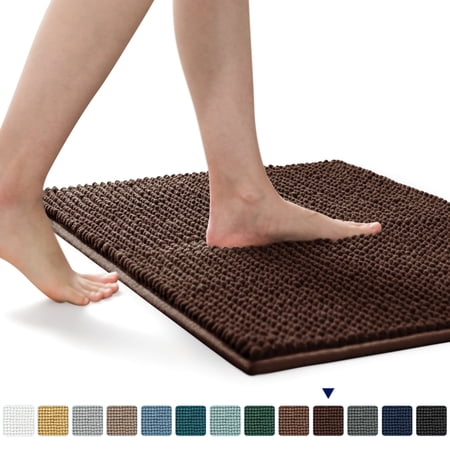 Subrtex Chenille Bathroom Rugs,Extra Soft and Non Slip Bath Mats,Thick Rubber Backing Washable Shower Rugs & Home Decor Accessories (Chocolate,20"*32")
