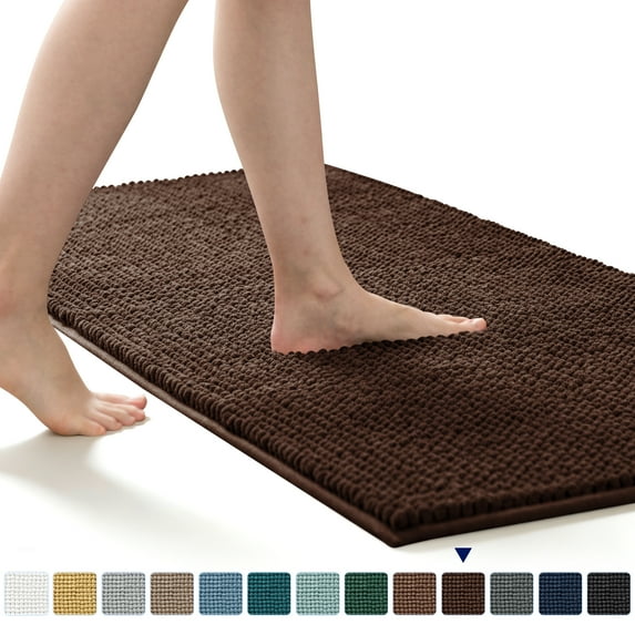 Subrtex Luxury Chenille Bathroom Rug Extra Soft and Absorbent Shaggy Rugs (Chocolate,24"*60")