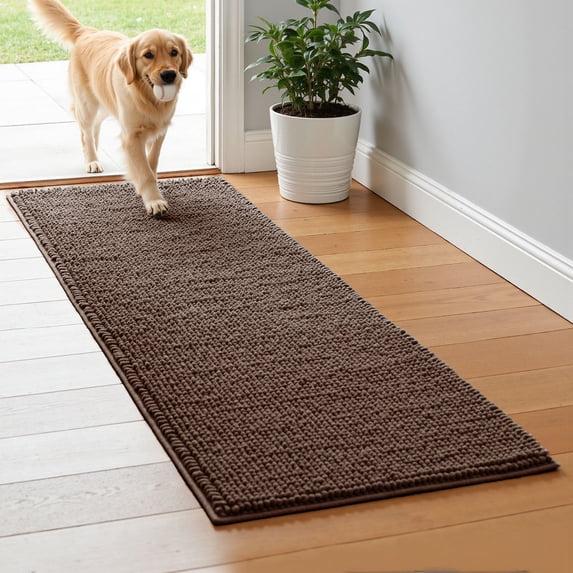 Subrtex Chenille Bathroom Rugs,Extra Soft and Non Slip Bath Mats Runner,Thick Rubber Backing Washable Shower Bathtub Rugs & Home Decor Accessories (Chocolate,24"*60")