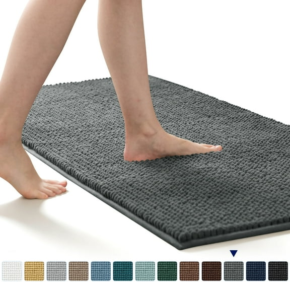 Subrtex Luxury Chenille Bathroom Rug Extra Soft and Absorbent Shaggy Rugs (Gray,24"*60")