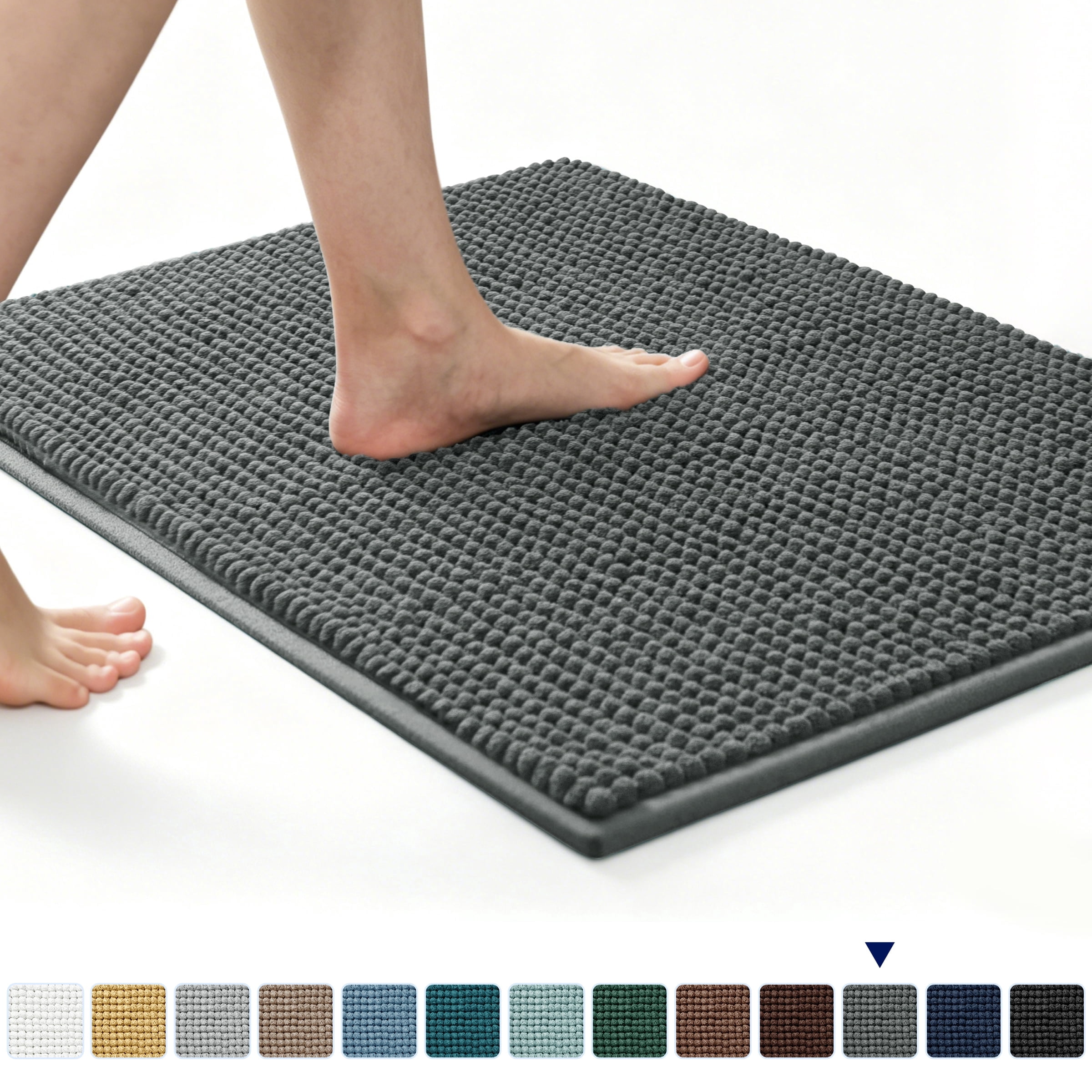 Subrtex Chenille Bathroom Rugs, Extra Soft and Non Slip Bath Mats, Thick Rubber Backing Washable Shower Rugs & Home Decor Accessories (Gray, 16"*24")
