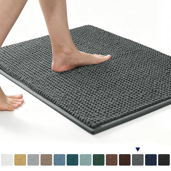 Subrtex Chenille Bathroom Rugs, Extra Soft and Non Slip Bath Mats, Thick Rubber Backing Washable Shower Rugs & Home Decor Accessories (Gray, 16"*24")