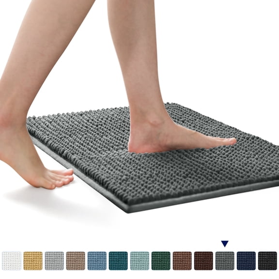 Subrtex Chenille Bathroom Rugs, Extra Soft and Non Slip Bath Mats, Thick Rubber Backing Washable Shower Rugs & Home Decor Accessories (Gray, 20"*32")