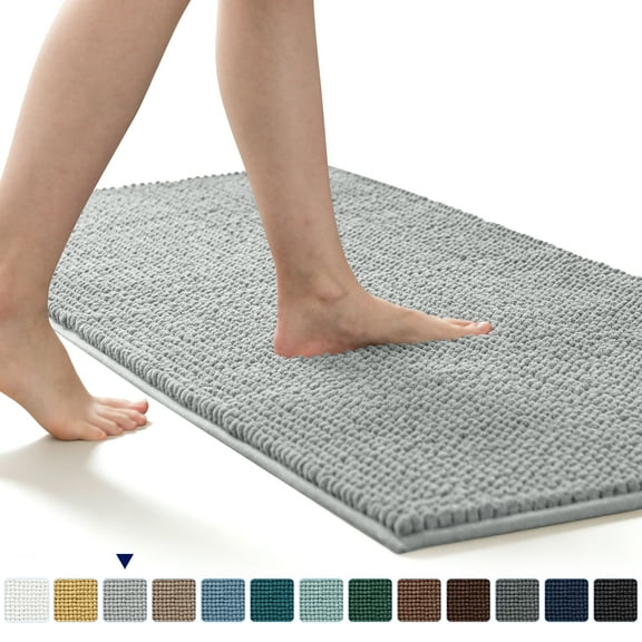 Subrtex Luxury Chenille Bathroom Rug Extra Soft and Absorbent Shaggy Rugs (Light Gray,24"*60")