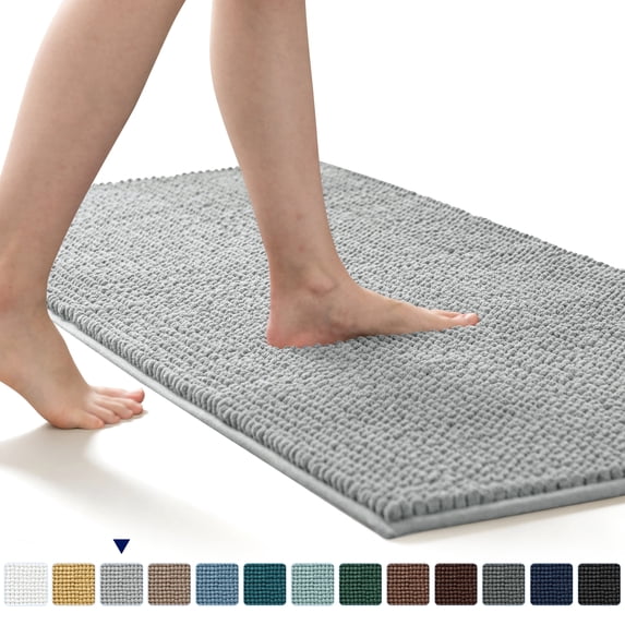 Subrtex Chenille Bathroom Rugs,Extra Soft and Non Slip Bath Mats Runner,Thick Rubber Backing Washable Shower Bathtub Rugs & Home Decor Accessories(Light Gray,24"*60")