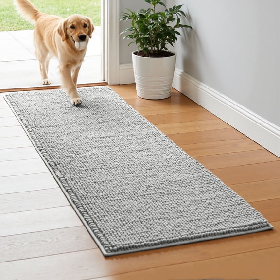 Subrtex Chenille Bathroom Rugs，Extra Soft and Non Slip Bath Mats Runner，Thick Rubber Backing Washable Shower Bathtub Rugs & Home Decor Accessories(Light Gray,24"*60")