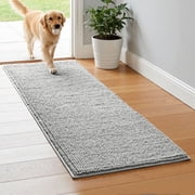 Subrtex Chenille Bathroom Rugs Extra Soft and Non Slip Bath Mats Runner Thick Rubber Backing Washable Shower Bathtub Rugs & Home Decor AccessoriesLight Gray,24*60