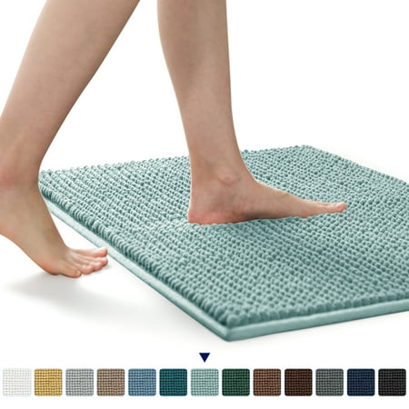 Subrtex Luxury Chenille Bathroom Rug Extra Soft and Absorbent Shaggy Rugs (Light Green,20"*32")