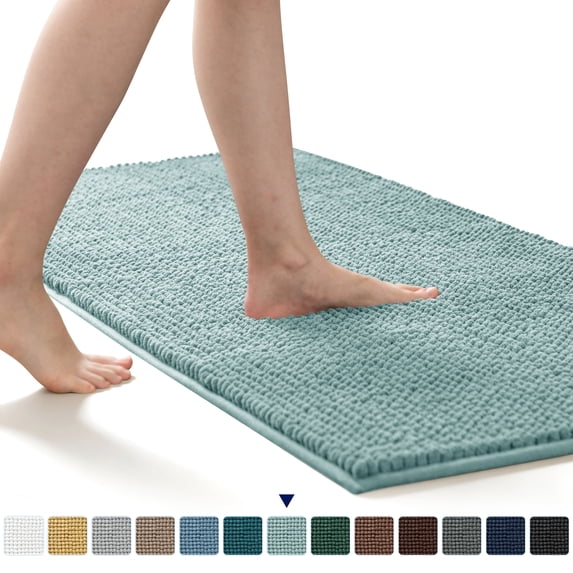 Subrtex Chenille Bathroom Rugs,Extra Soft and Non Slip Bath Mats Runner,Thick Rubber Backing Washable Shower Bathtub Rugs & Home Decor Accessories(Light Green,24"*60")