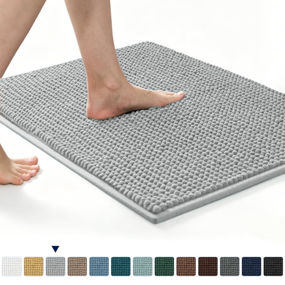 Subrtex Chenille Bathroom Rugs, Extra Soft and Non Slip Bath Mats, Thick Rubber Backing Washable Shower Rugs & Home Decor Accessories (Light Gray,16"*24")