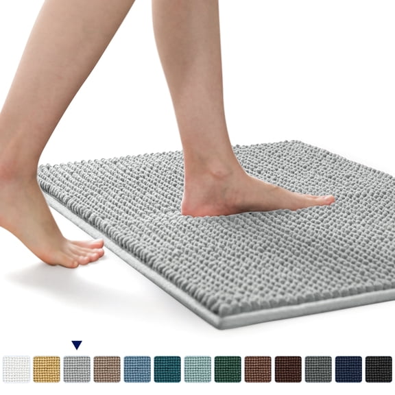 Subrtex Chenille Bathroom Rugs,Extra Soft and Non Slip Bath Mats,Thick Rubber Backing Washable Shower Rugs & Home Decor Accessories (Light Gray,20"*32")