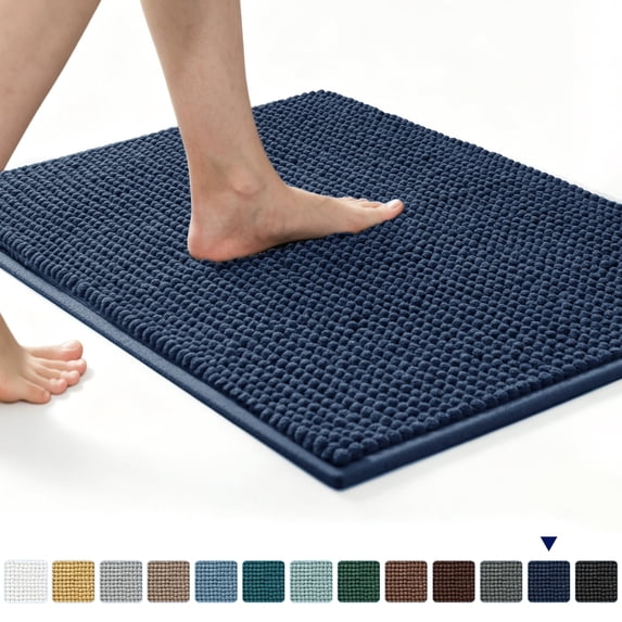 Subrtex Chenille Bathroom Rugs, Extra Soft and Non Slip Bath Mats, Thick Rubber Backing Washable Shower Rugs & Home Decor Accessories (Navy,16"*24")