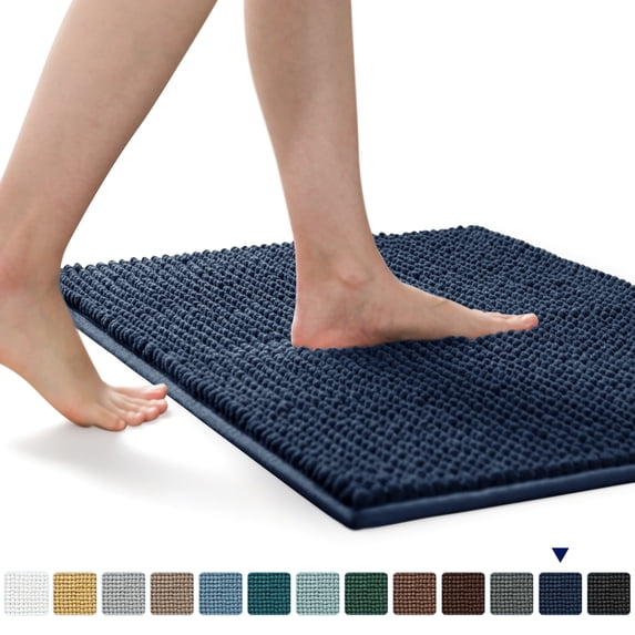 Subrtex Chenille Bathroom Rugs,Extra Soft and Non Slip Bath Mats,Thick Rubber Backing Washable Shower Rugs & Home Decor Accessories (Navy,20"*32")