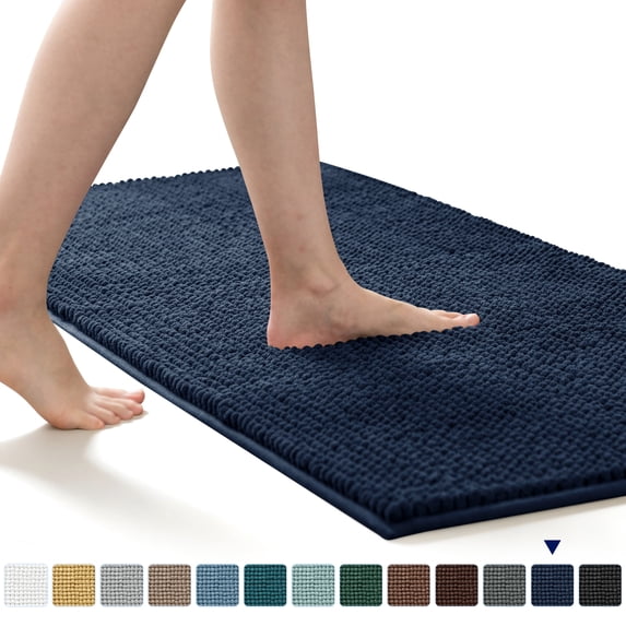 Subrtex Chenille Bathroom Rugs,Extra Soft and Non Slip Bath Mats Runner,Thick Rubber Backing Washable Shower Bathtub Rugs & Home Decor Accessories (Navy,24"*60")